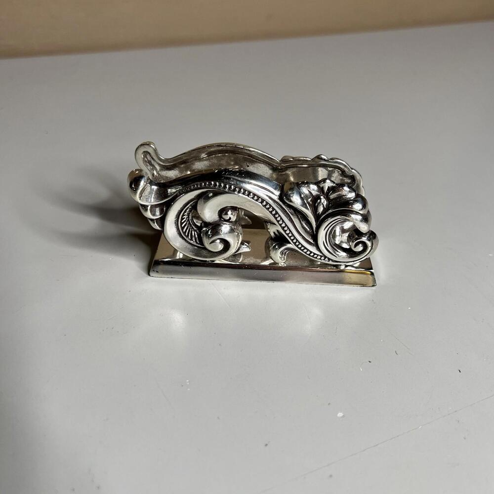 Brighton Silver Tone Scroll Business Card Holder Desk Office Taiwan Ornate Metal